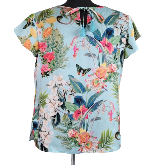 RSVP BY TALBOTS Blouse Blue Floral Tropical - Picture 3 of 8